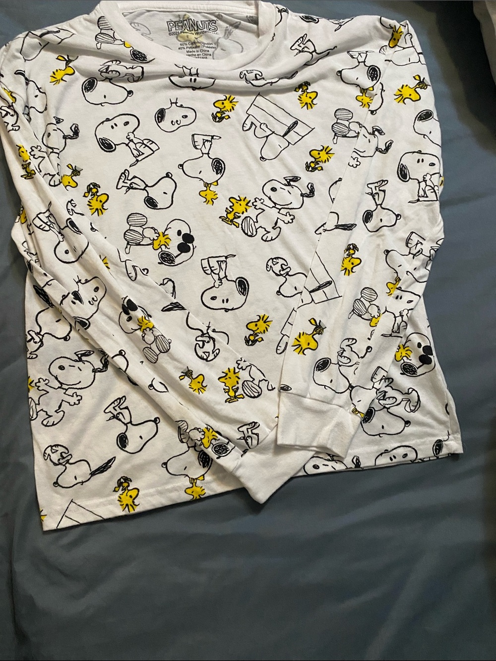 Peanuts White Snoopy & Woodstock Long-Sleeve Pajama Top